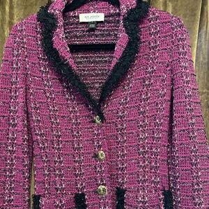 St. John Fuchsia Tweed Blazer with Black Trim